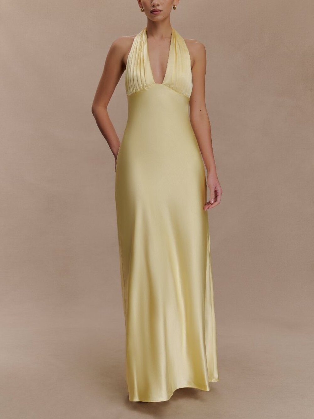 Meshki - Alice Satin Halter Maxi Dress - Lemon